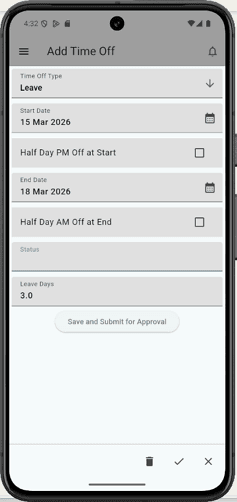 Mobile add time off interface